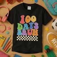 Funny Retro 100 Days Bruh 100 Days Of School Kids T-Shirt thumb 3