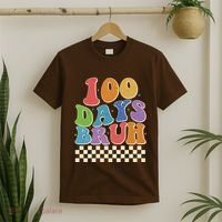 Funny Retro 100 Days Bruh 100 Days Of School T-Shirt thumb 2