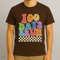 Funny Retro 100 Days Bruh 100 Days Of School T-Shirt thumb 3