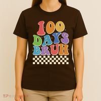 Funny Retro 100 Days Bruh 100 Days Of School T-Shirt thumb 4