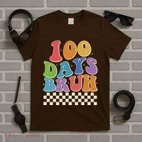 Funny Retro 100 Days Bruh 100 Days Of School T-Shirt thumb 5