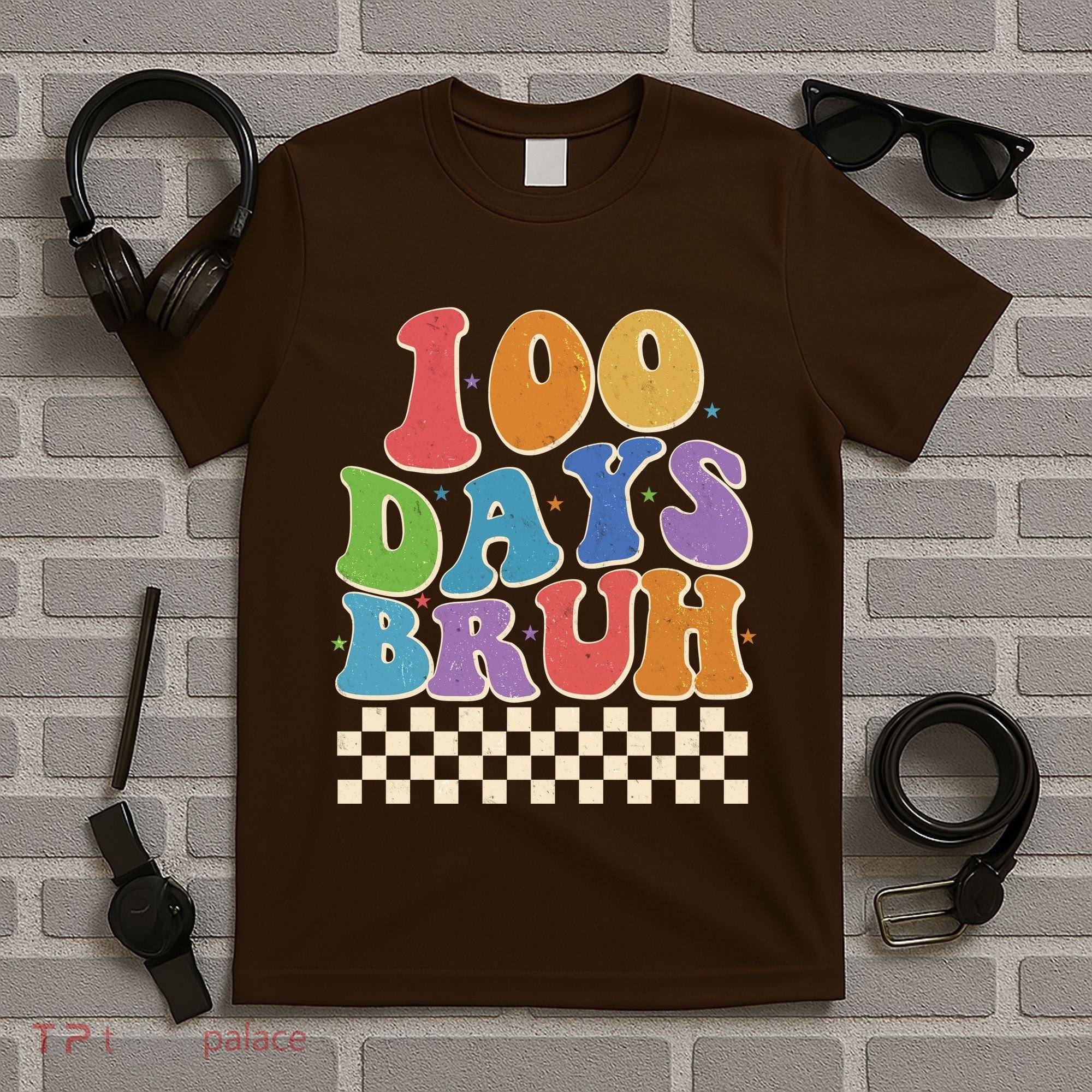Funny Retro 100 Days Bruh 100 Days Of School T-Shirt
