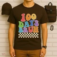 Funny Retro 100 Days Bruh 100 Days Of School T-Shirt thumb 6