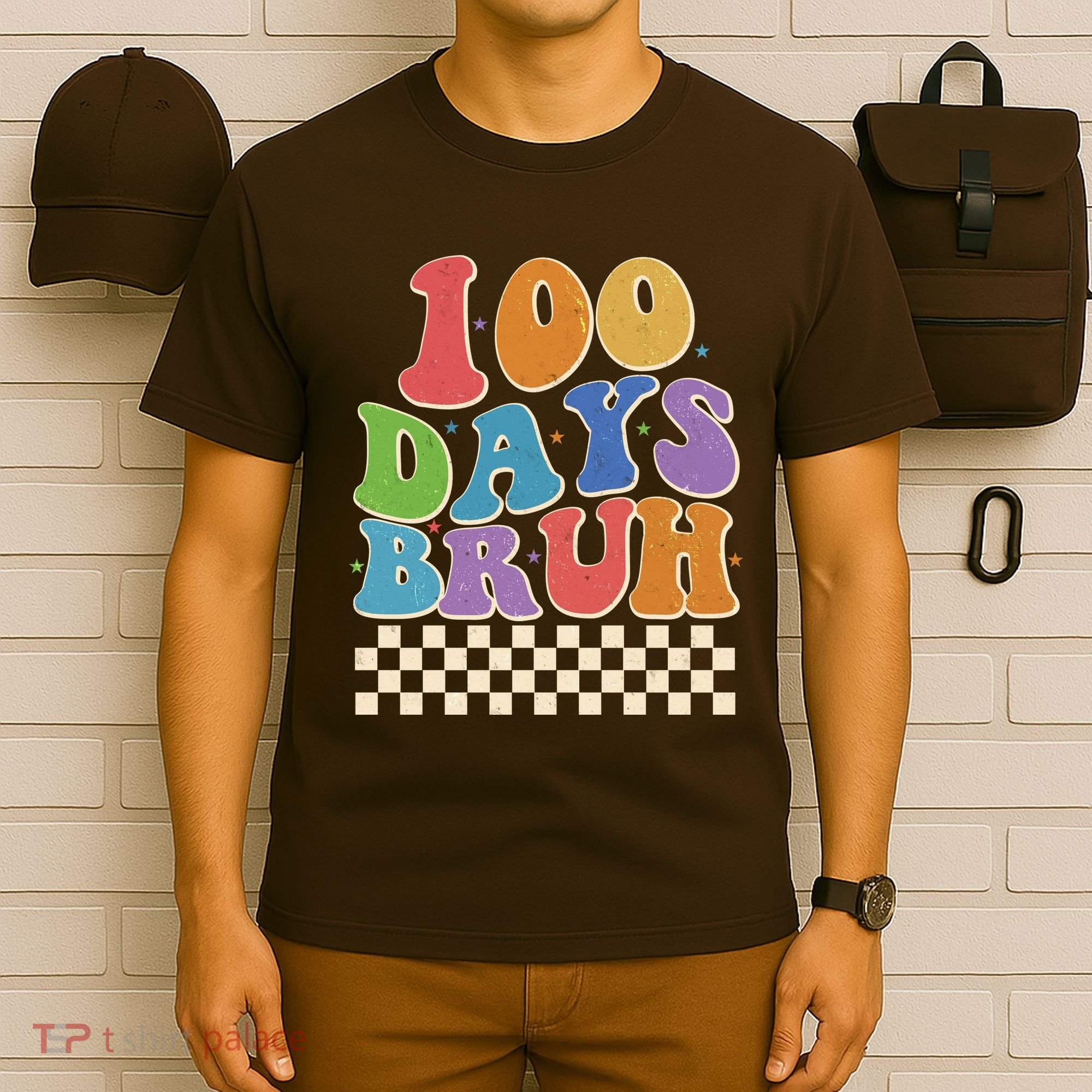 Funny Retro 100 Days Bruh 100 Days Of School T-Shirt