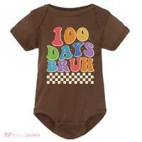Funny Retro 100 Days Bruh 100 Days Of School Baby Bodysuit thumb 0