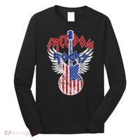 Freedom Rocks 4th Of July Patriotic Usa Flag Rocks Guitar Long Sleeve Shirt thumb 0