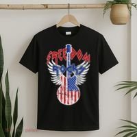 Freedom Rocks 4th Of July Patriotic Usa Flag Rocks Guitar T-Shirt thumb 2