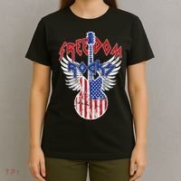 Freedom Rocks 4th Of July Patriotic Usa Flag Rocks Guitar T-Shirt thumb 4