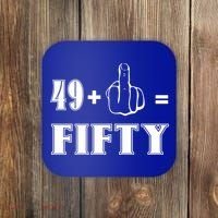 Funny Rude 50th Birthday Gift 49 Plus 1 Finger Equals 50 Funny Gift Coaster thumb 0