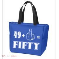 Funny Rude 50th Birthday Gift 49 Plus 1 Finger Equals 50 Funny Gift Tote Bag thumb 3