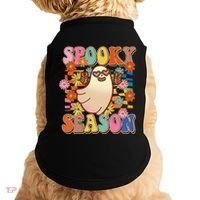 Funny Retro 60s Halloween Spooky Season Hippie Ghost Doggie Tank thumb 0