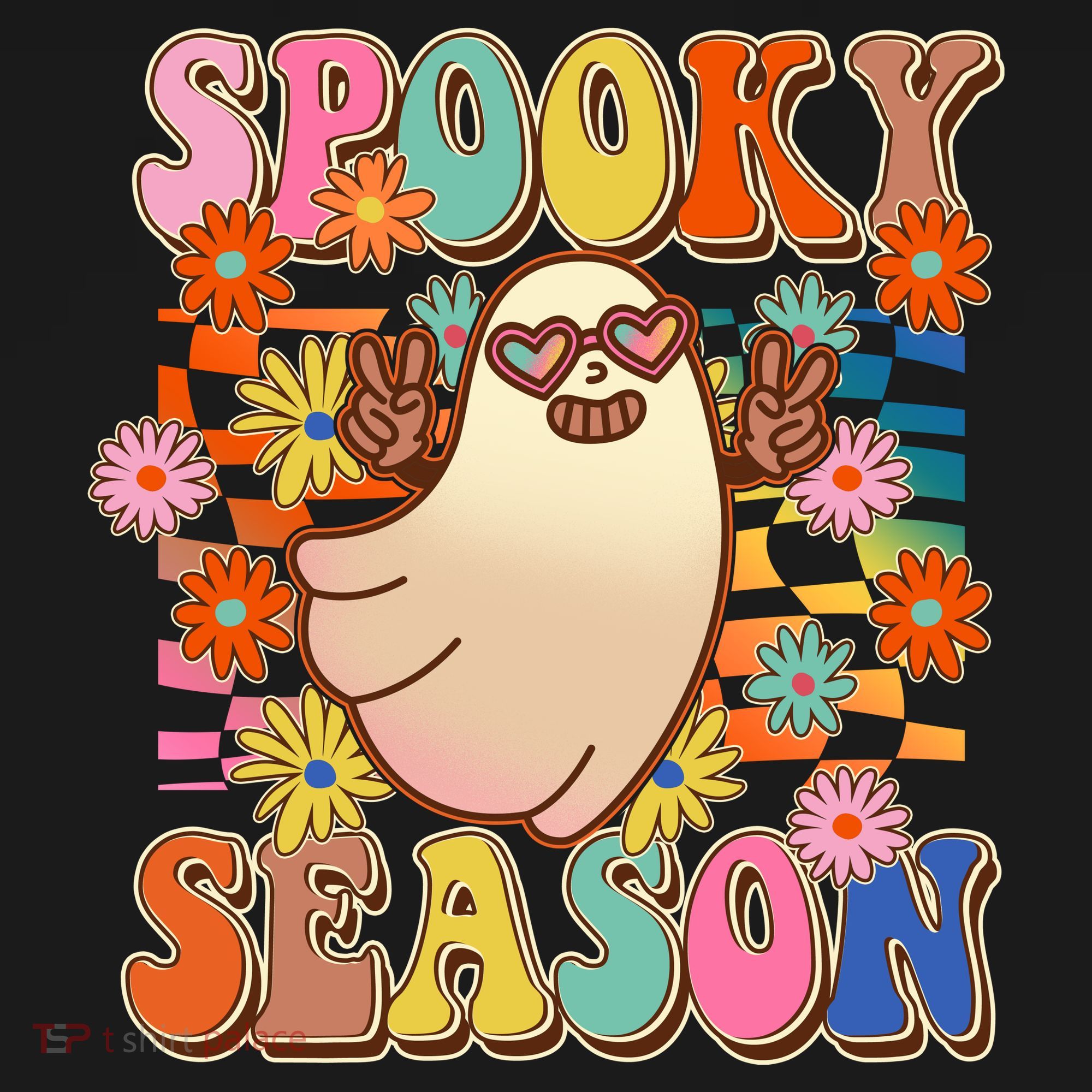 Funny Retro 60s Halloween Spooky Season Hippie Ghost USA-Made Doggie Bandana