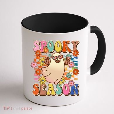 Funny Retro 60s Halloween Spooky Season Hippie Ghost Coffee Mug back