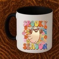 Funny Retro 60s Halloween Spooky Season Hippie Ghost Coffee Mug thumb 2
