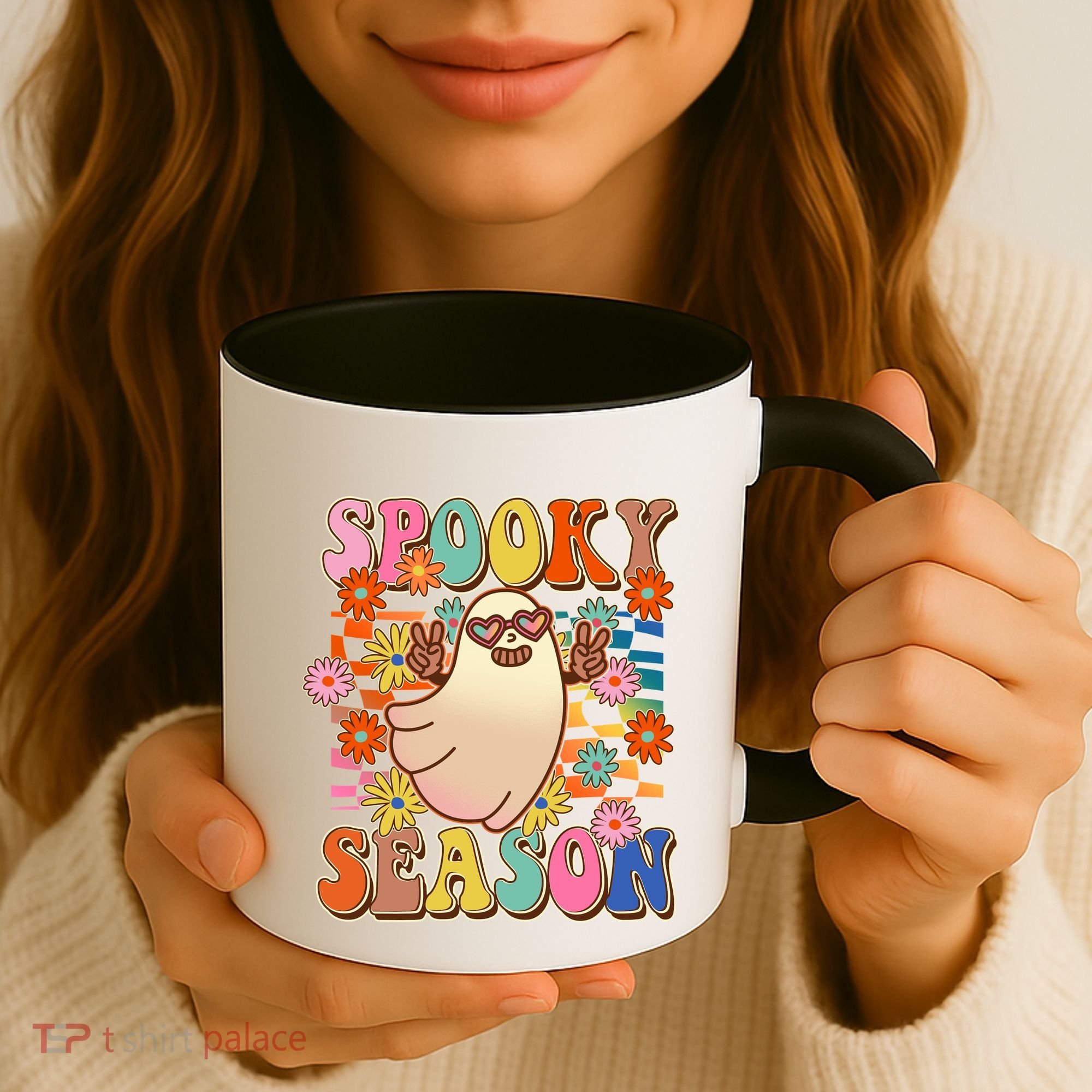 Funny Retro 60s Halloween Spooky Season Hippie Ghost Coffee Mug