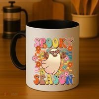 Funny Retro 60s Halloween Spooky Season Hippie Ghost Coffee Mug thumb 4