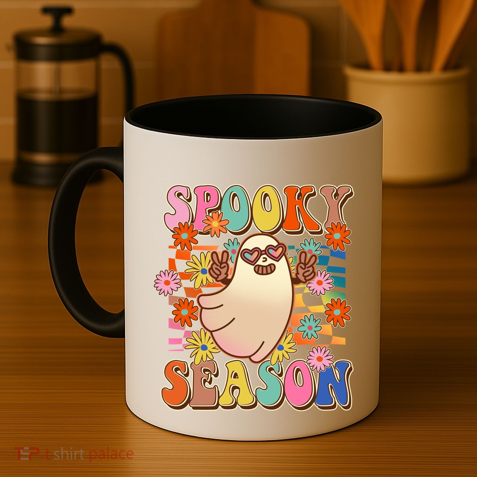 Funny Retro 60s Halloween Spooky Season Hippie Ghost Coffee Mug