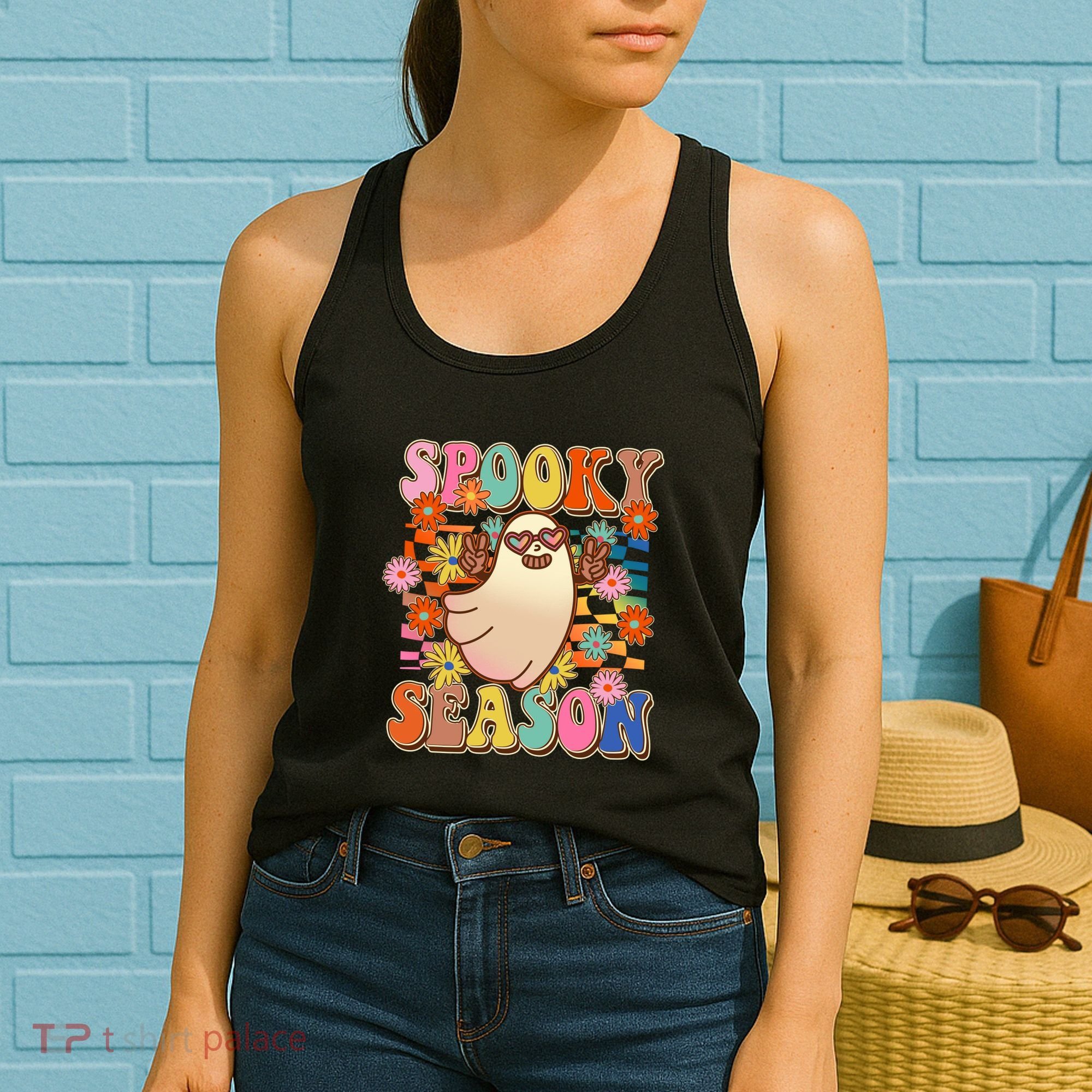 Funny Retro 60s Halloween Spooky Season Hippie Ghost Women's Tank Top