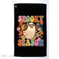 Funny Retro 60s Halloween Spooky Season Hippie Ghost Golf Towel thumb 0