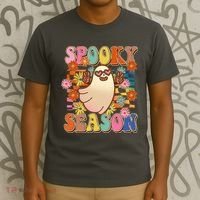 Funny Retro 60s Halloween Spooky Season Hippie Ghost T-Shirt thumb 3