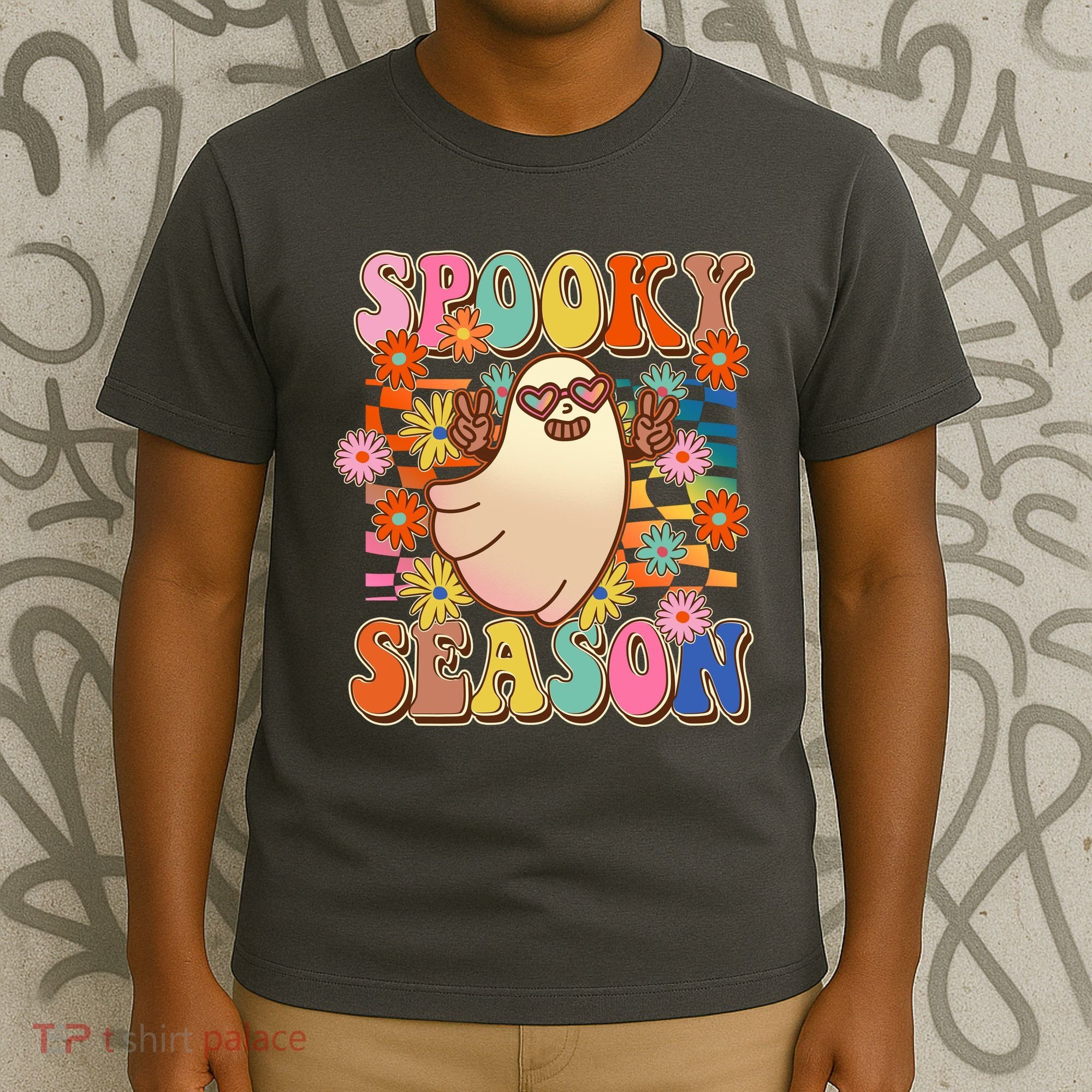 Funny Retro 60s Halloween Spooky Season Hippie Ghost T-Shirt