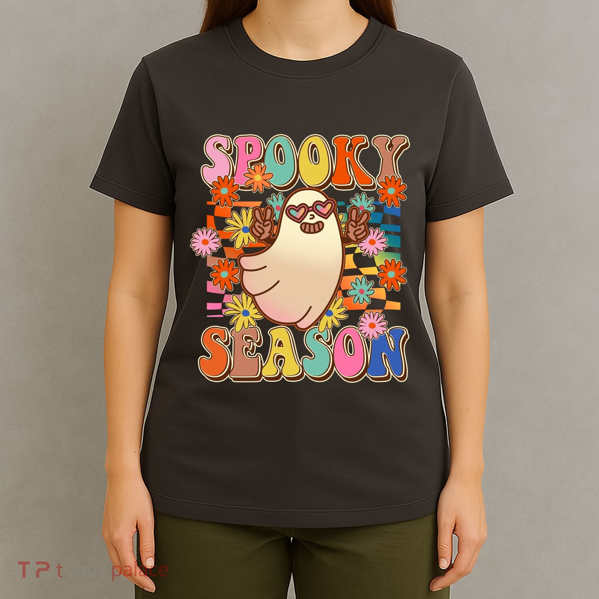 Funny Retro 60s Halloween Spooky Season Hippie Ghost T-Shirt