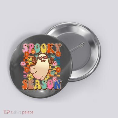 Funny Retro 60s Halloween Spooky Season Hippie Ghost Button