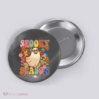 Funny Retro 60s Halloween Spooky Season Hippie Ghost Button thumb 0