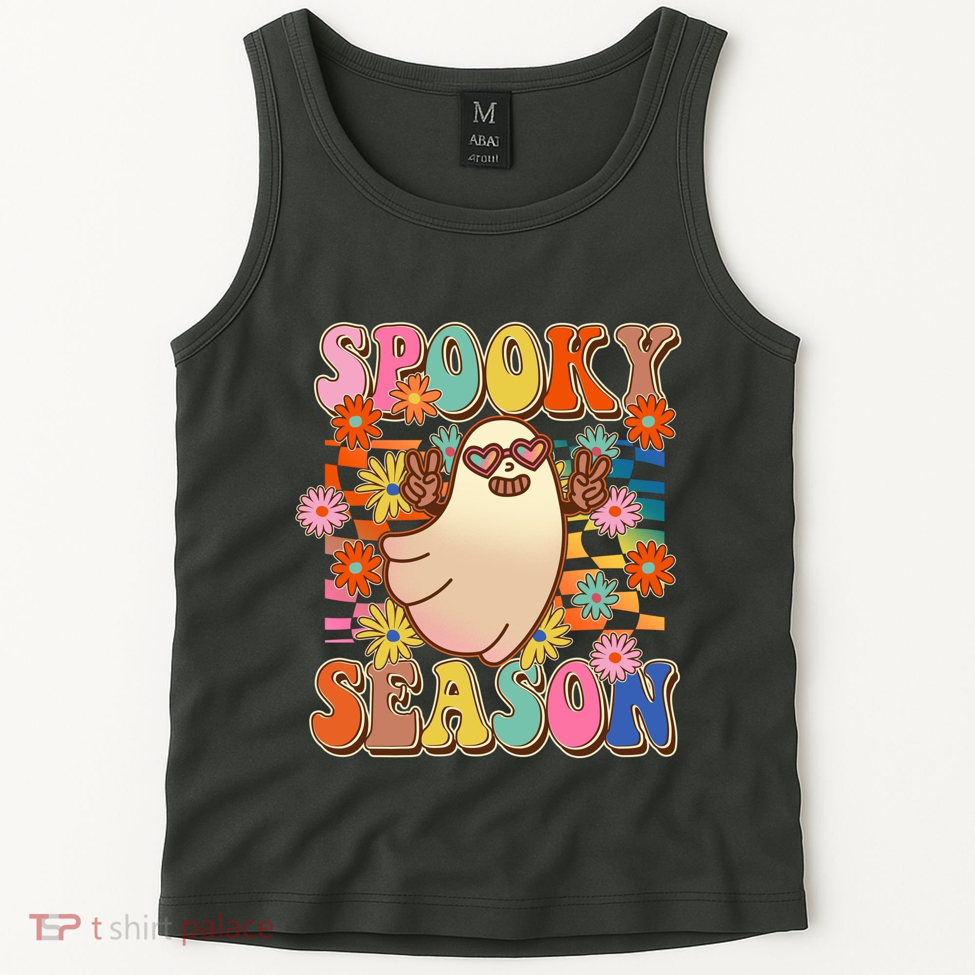 Funny Retro 60s Halloween Spooky Season Hippie Ghost Tank Top