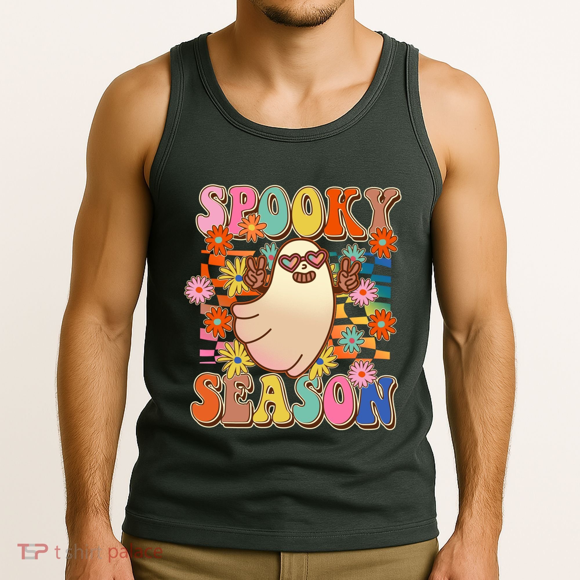 Funny Retro 60s Halloween Spooky Season Hippie Ghost Tank Top