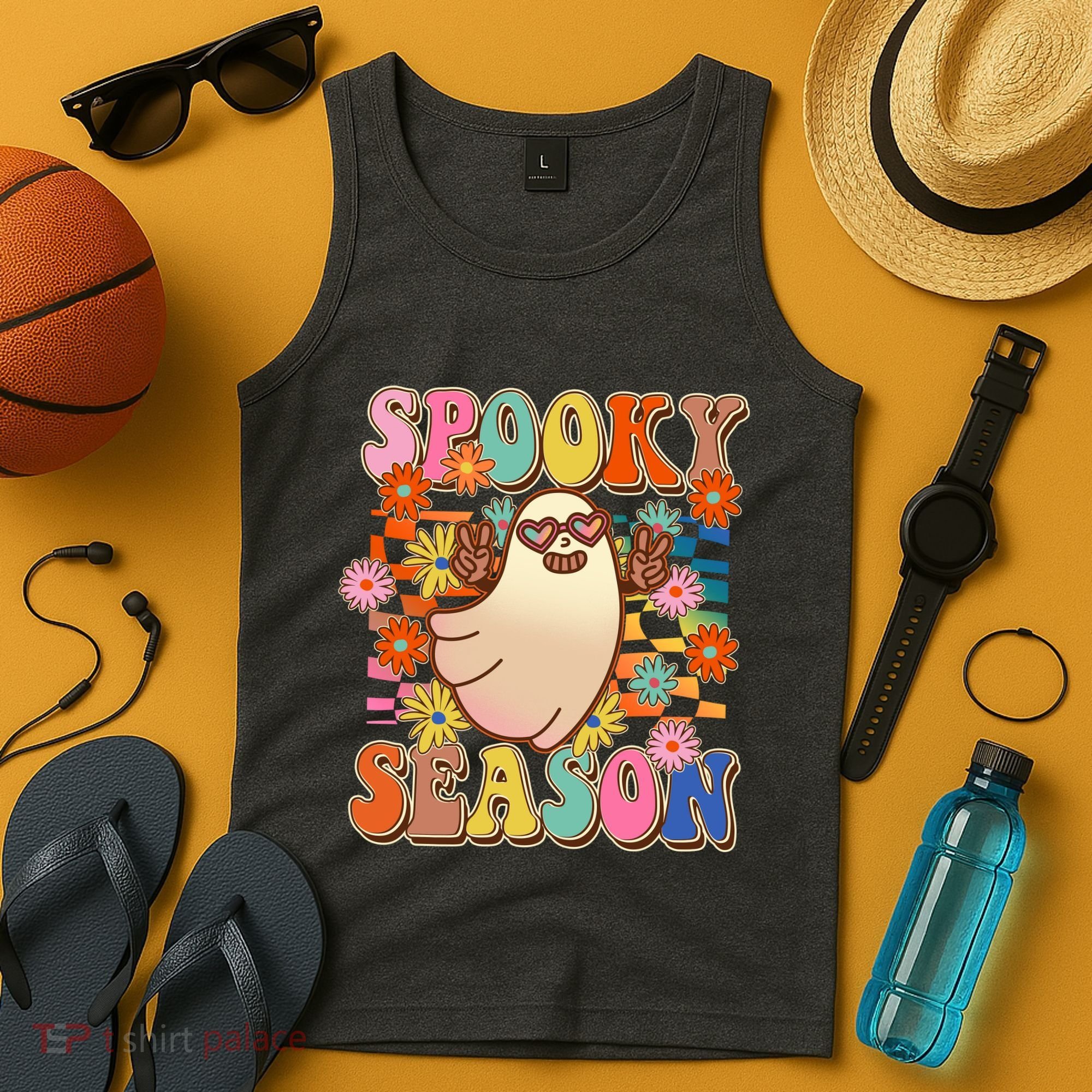 Funny Retro 60s Halloween Spooky Season Hippie Ghost Tank Top