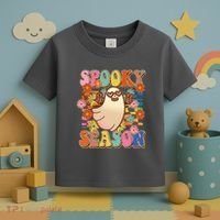Funny Retro 60s Halloween Spooky Season Hippie Ghost Toddler T-Shirt thumb 3