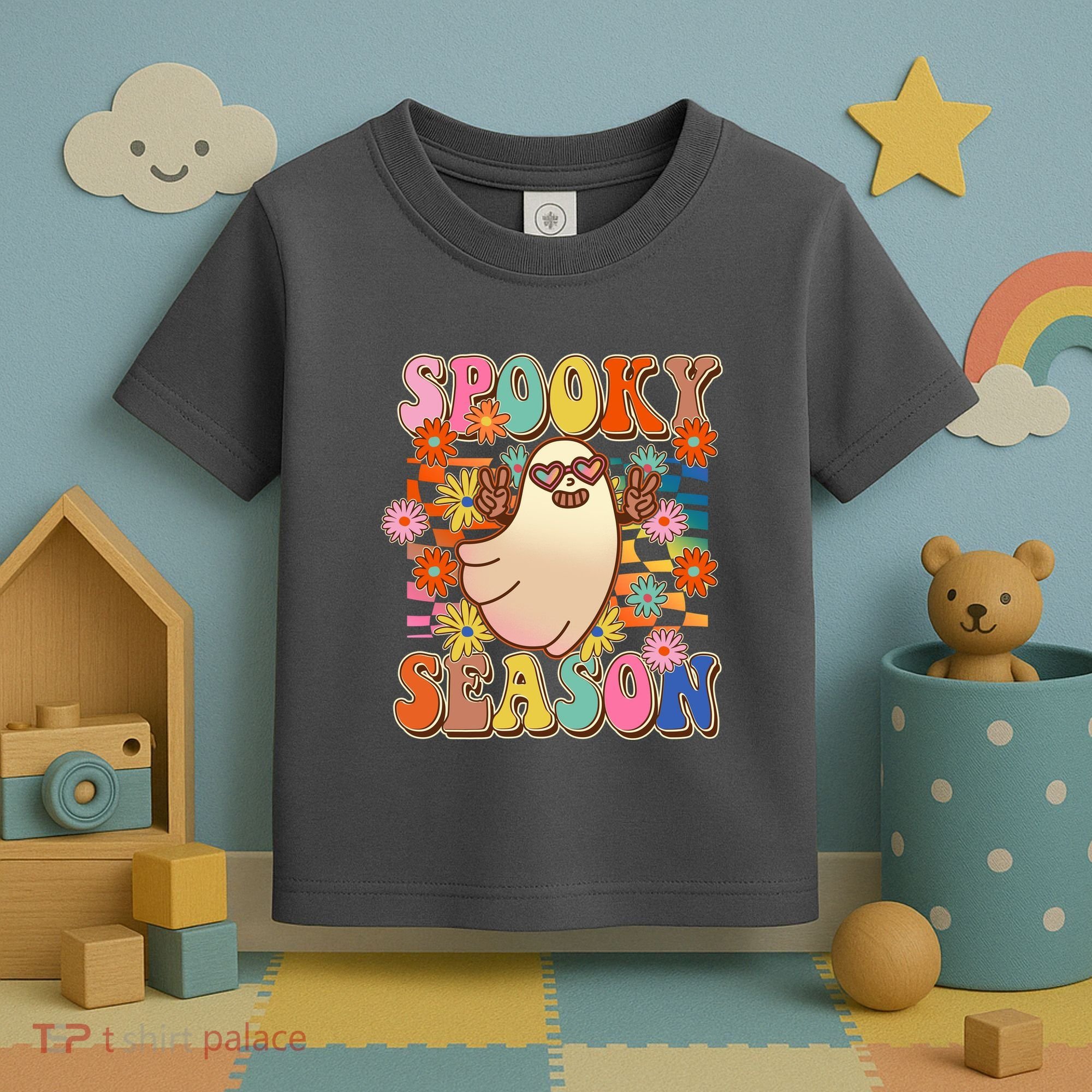 Funny Retro 60s Halloween Spooky Season Hippie Ghost Toddler T-Shirt