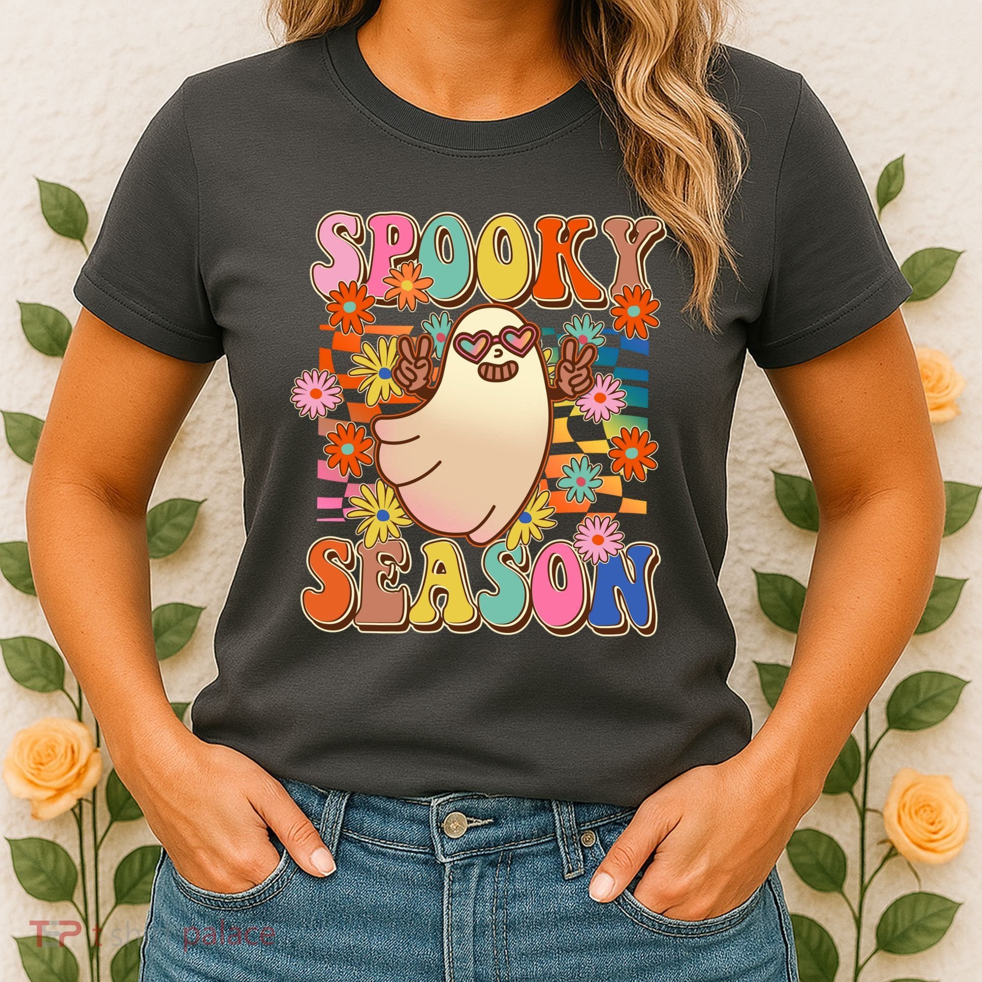 Funny Retro 60s Halloween Spooky Season Hippie Ghost Women's T-Shirt