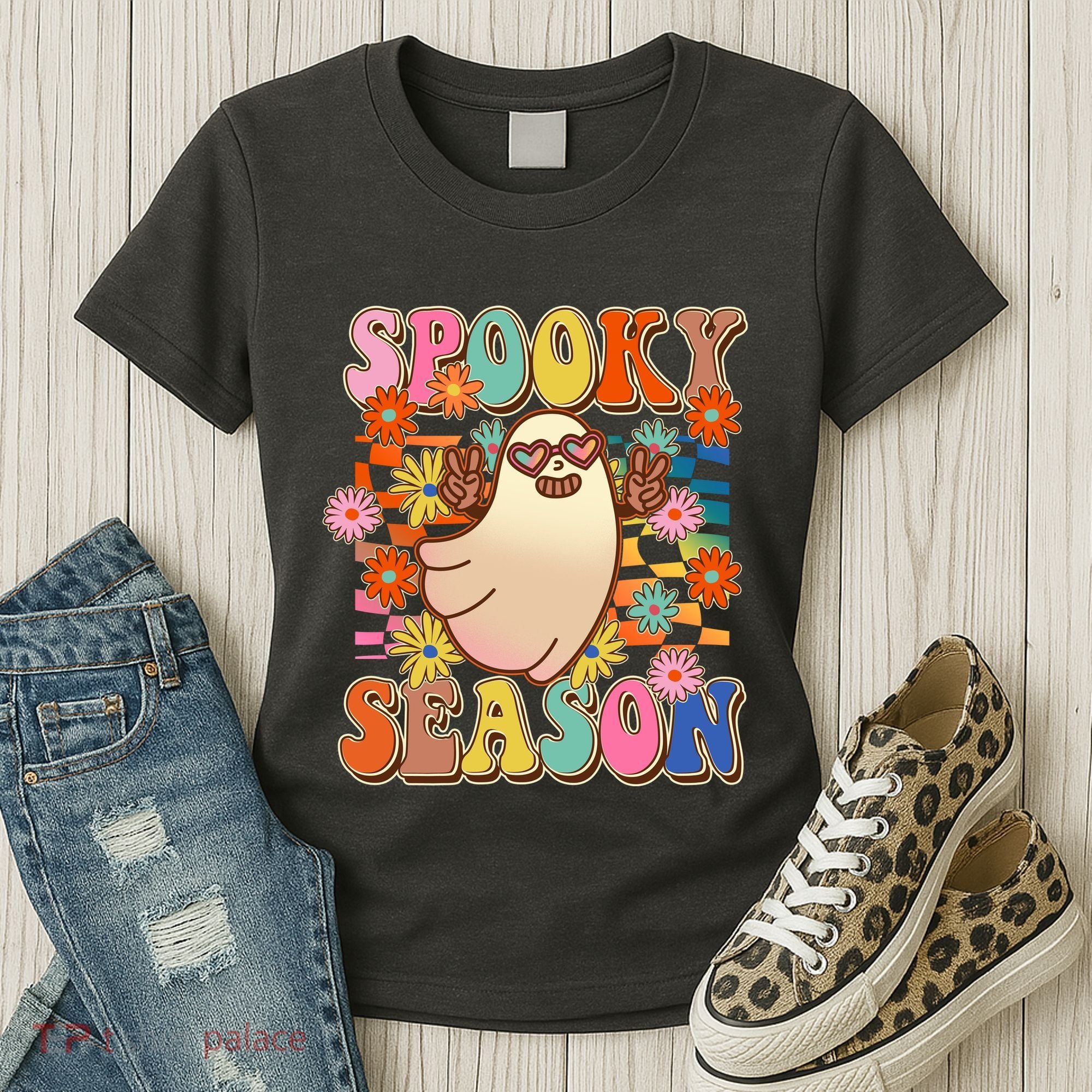 Funny Retro 60s Halloween Spooky Season Hippie Ghost Women's T-Shirt