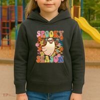 Funny Retro 60s Halloween Spooky Season Hippie Ghost Kids Hoodie thumb 3