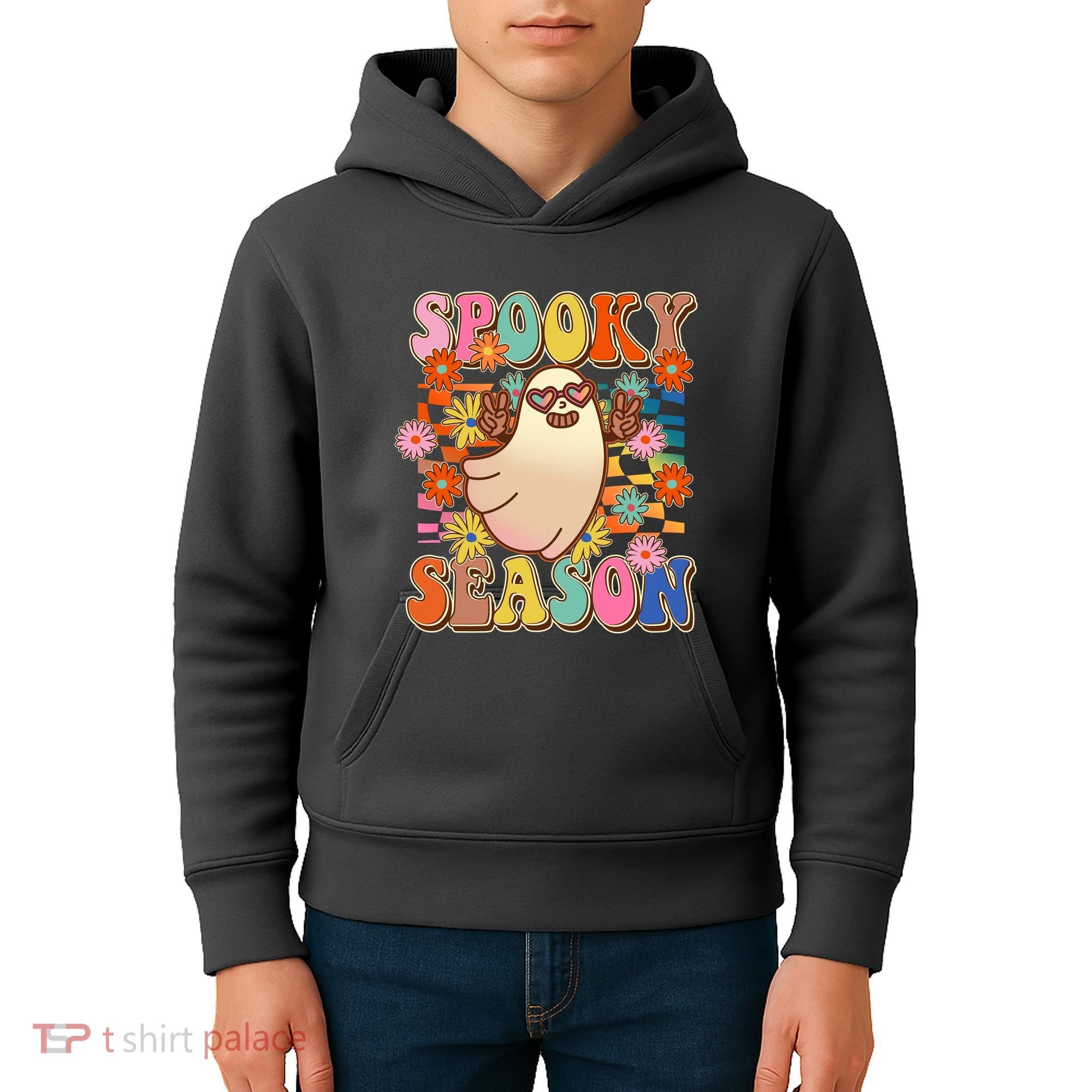 Funny Retro 60s Halloween Spooky Season Hippie Ghost Kids Hoodie