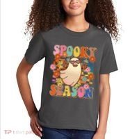Funny Retro 60s Halloween Spooky Season Hippie Ghost Kids T-Shirt thumb 2