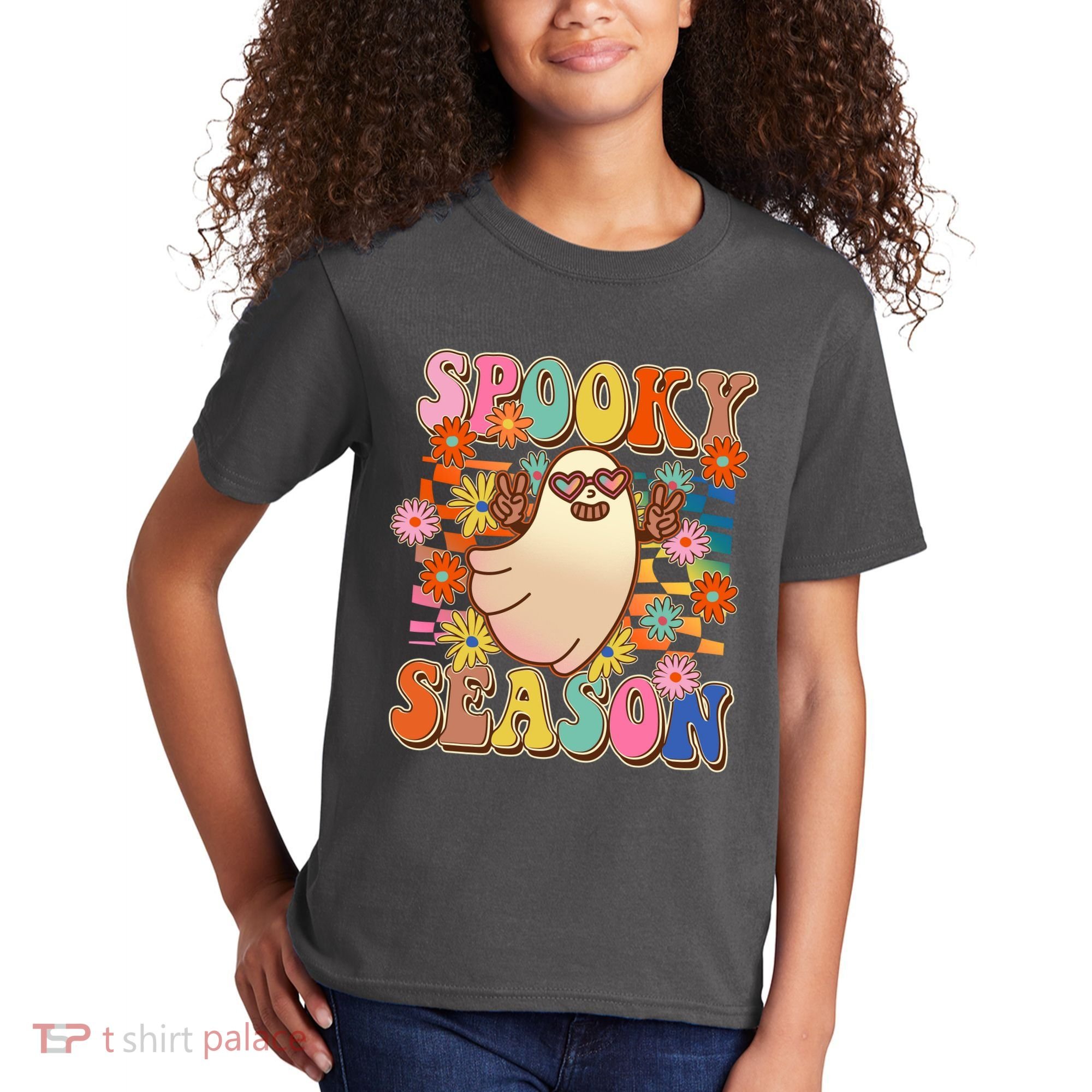 Funny Retro 60s Halloween Spooky Season Hippie Ghost Kids T-Shirt