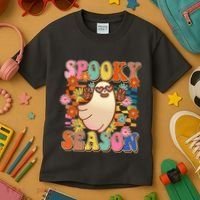 Funny Retro 60s Halloween Spooky Season Hippie Ghost Kids T-Shirt thumb 3