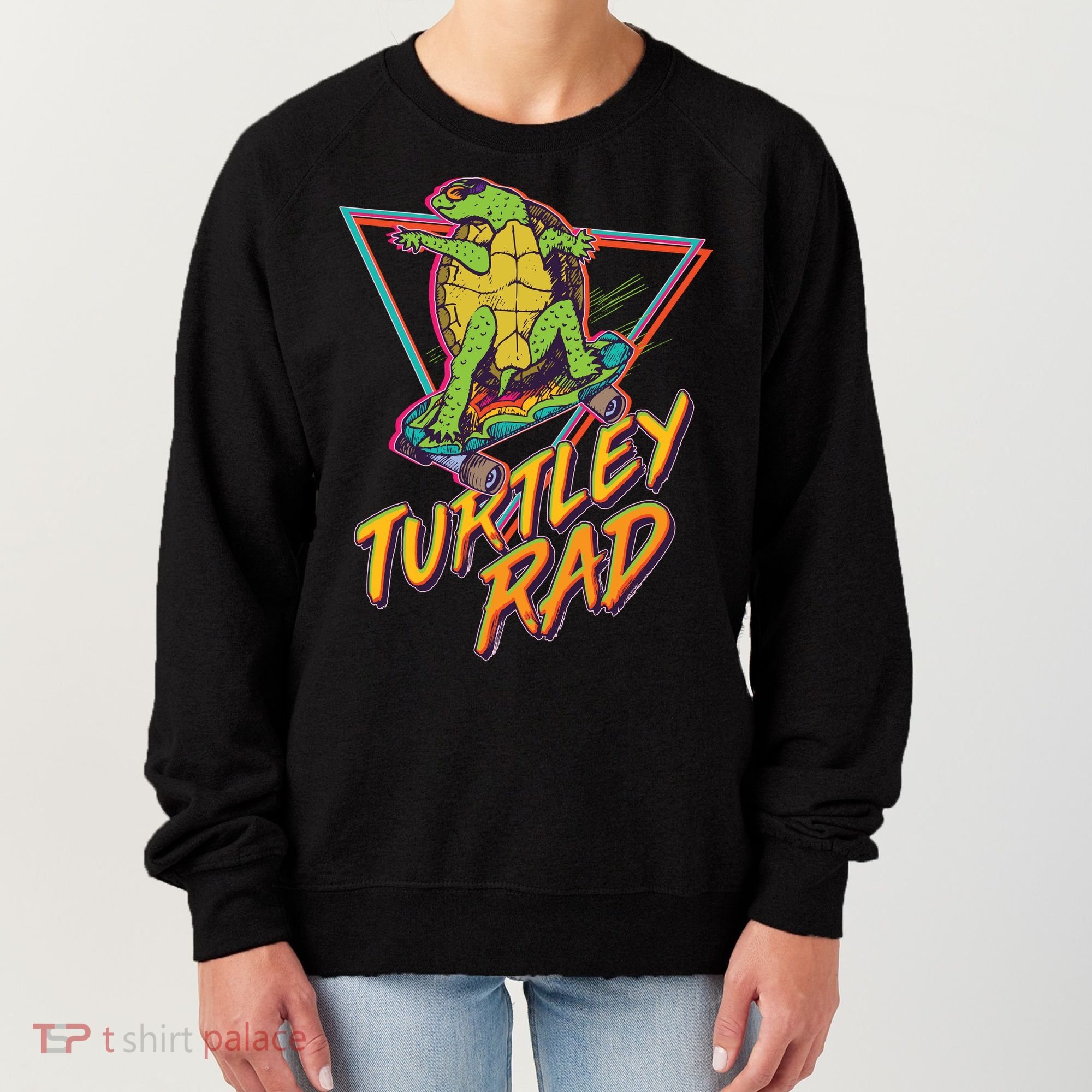 Funny Retro 80's Turtley Rad Skateboarding Turtle Women's Sweatshirt