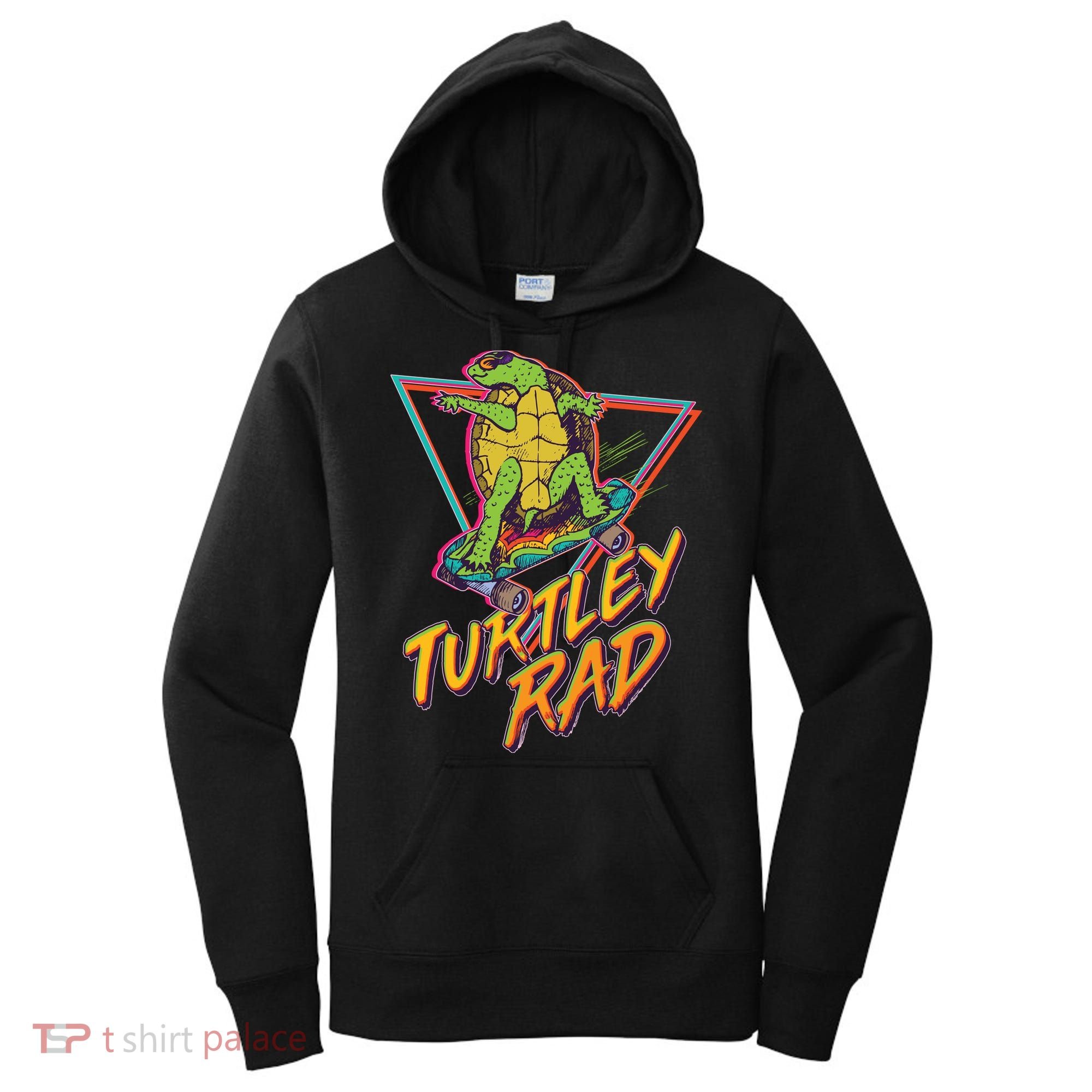 Funny Retro 80's Turtley Rad Skateboarding Turtle Women's Hoodie