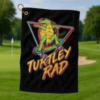 Funny Retro 80's Turtley Rad Skateboarding Turtle Golf Towel thumb 1