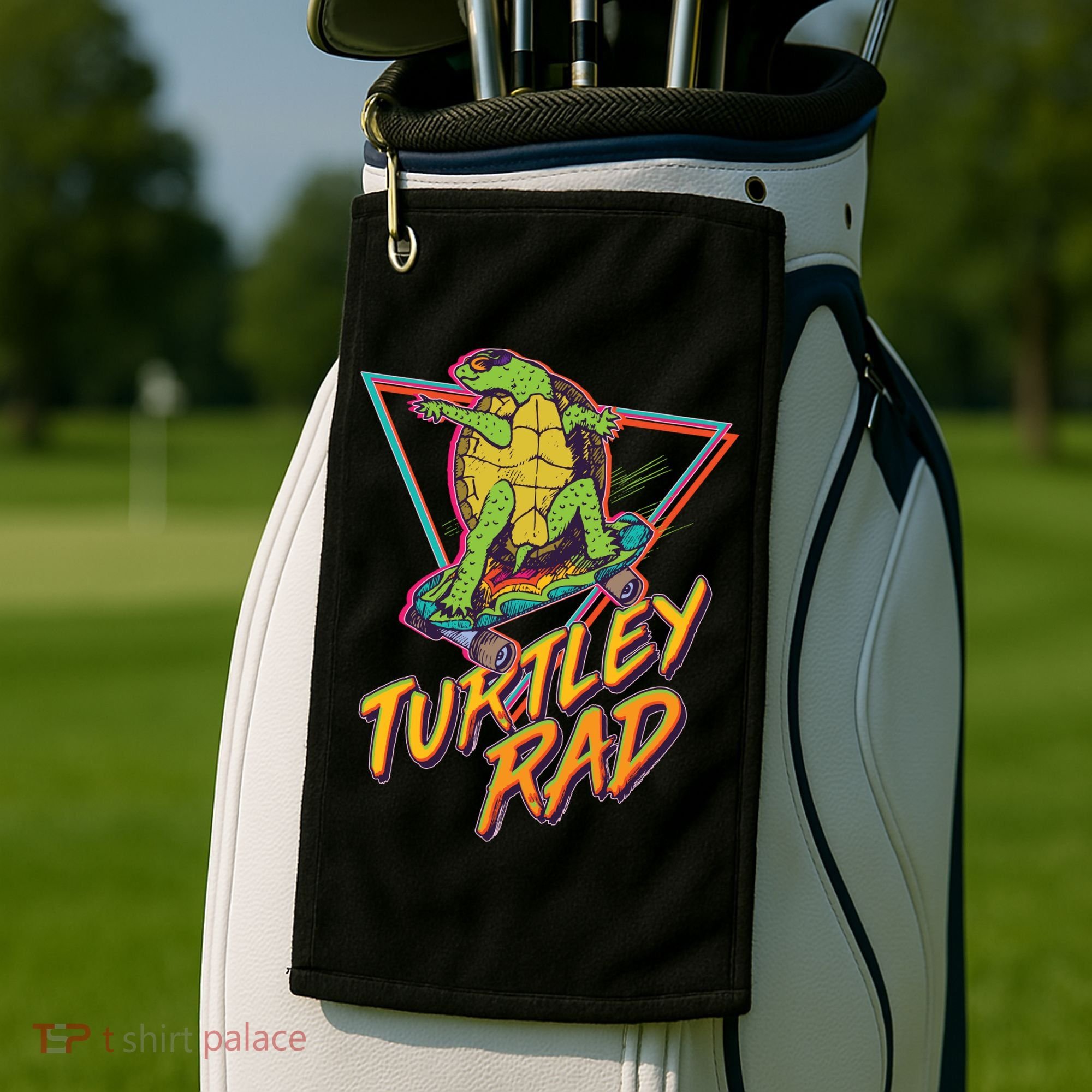 Funny Retro 80's Turtley Rad Skateboarding Turtle Golf Towel