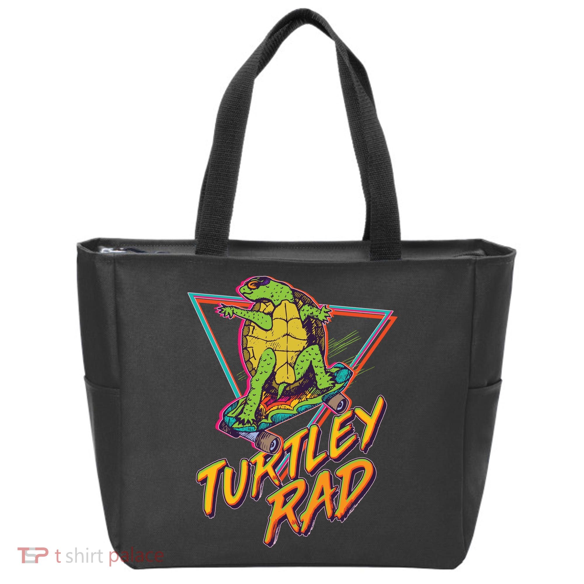 Funny Retro 80's Turtley Rad Skateboarding Turtle Tote Bag