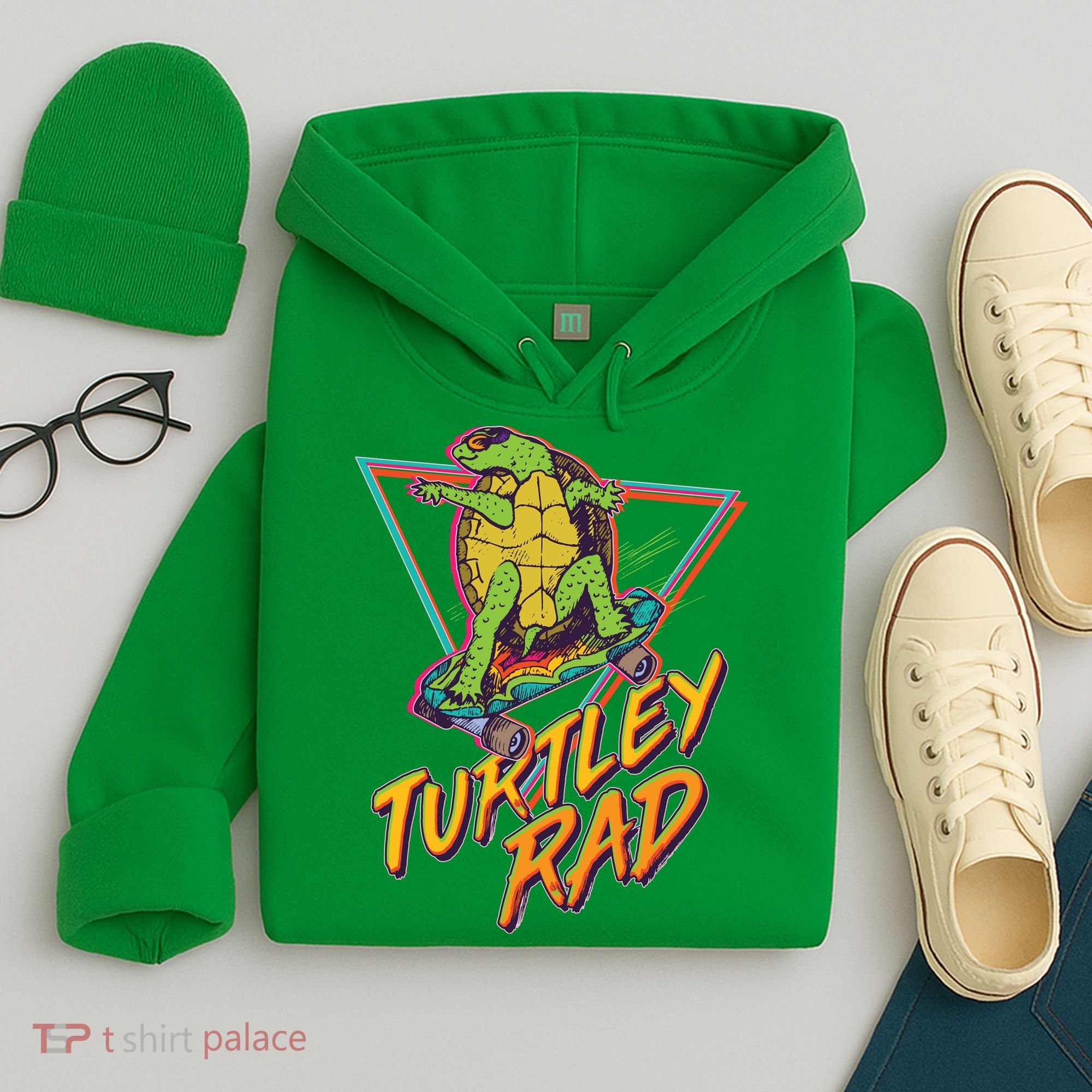 Funny Retro 80's Turtley Rad Skateboarding Turtle Hoodie
