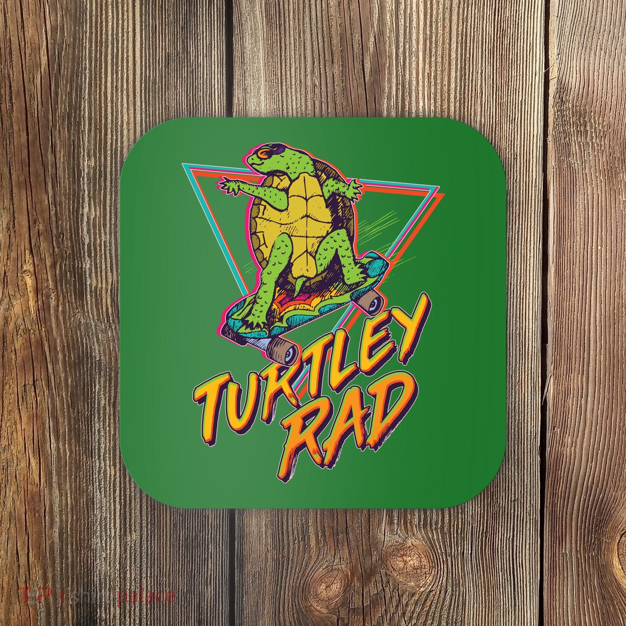 Funny Retro 80's Turtley Rad Skateboarding Turtle Coaster