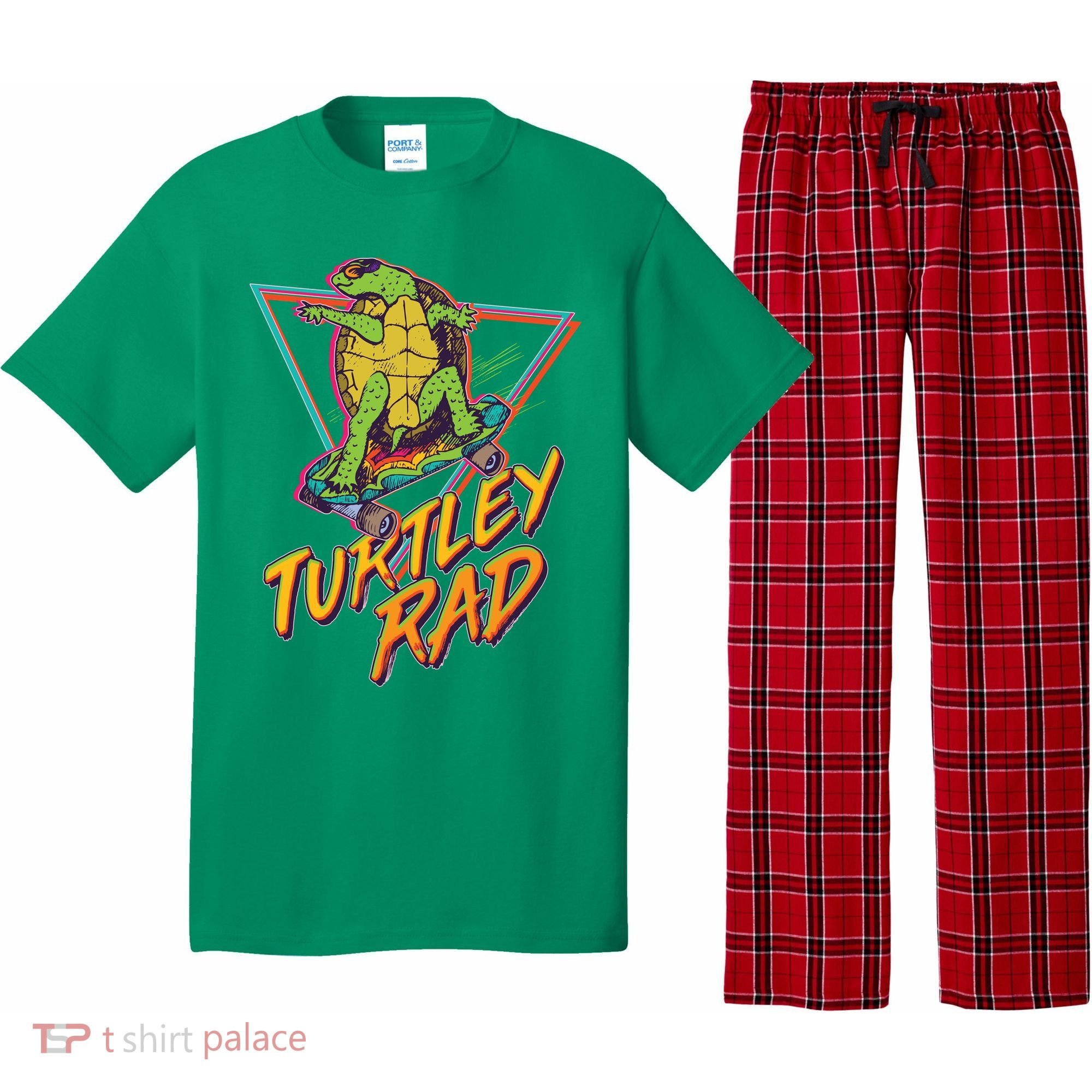 Funny Retro 80's Turtley Rad Skateboarding Turtle Pajama Set