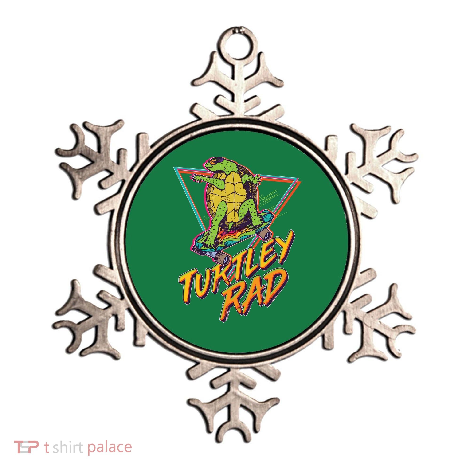 Funny Retro 80's Turtley Rad Skateboarding Turtle Ornament