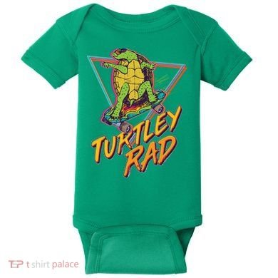 Funny Retro 80's Turtley Rad Skateboarding Turtle Baby Bodysuit